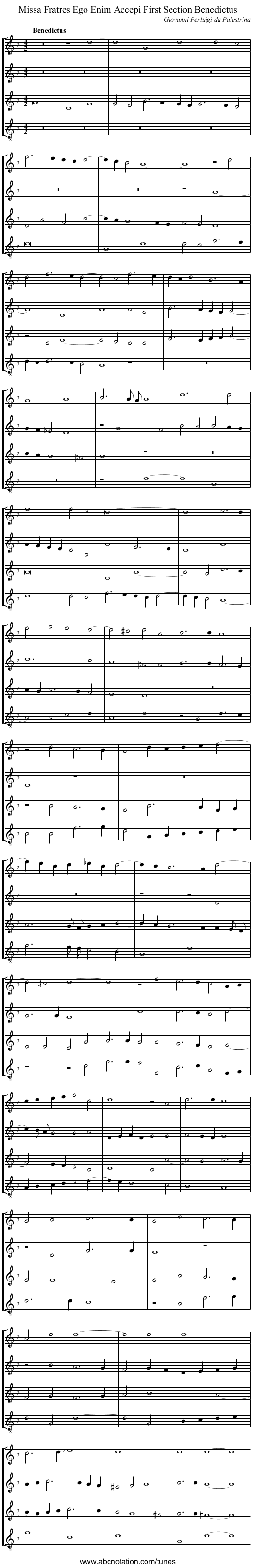Missa Fratres Ego Enim Accepi First Section Benedictus - staff notation
