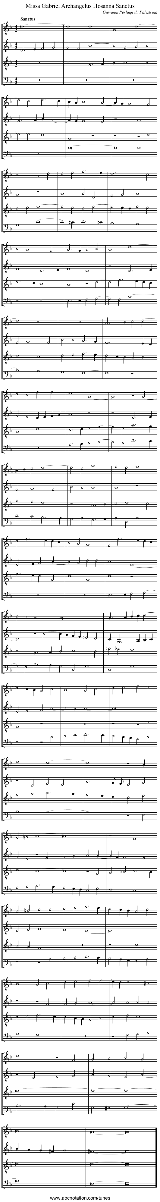 Missa Gabriel Archangelus Hosanna Sanctus - staff notation