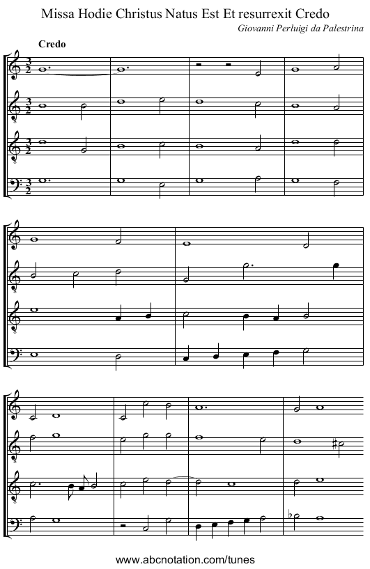 Missa Hodie Christus Natus Est Et resurrexit Credo - staff notation