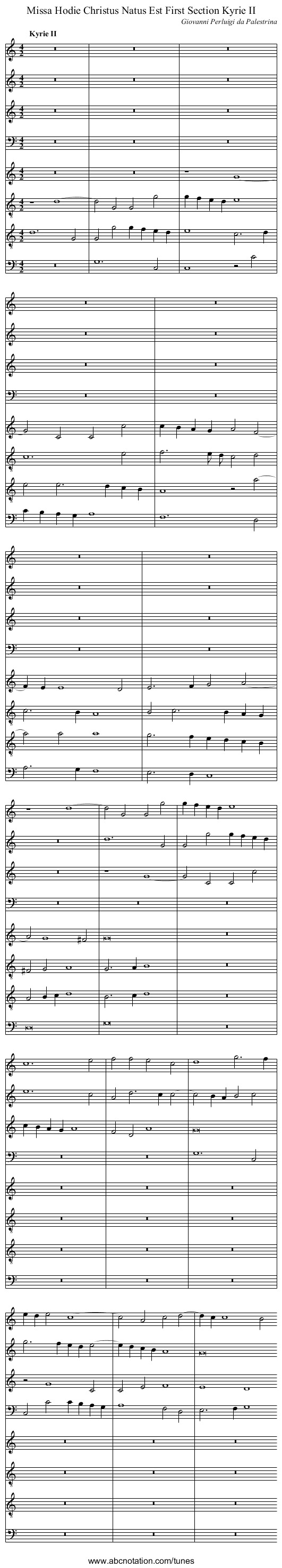 Missa Hodie Christus Natus Est First Section Kyrie II - staff notation