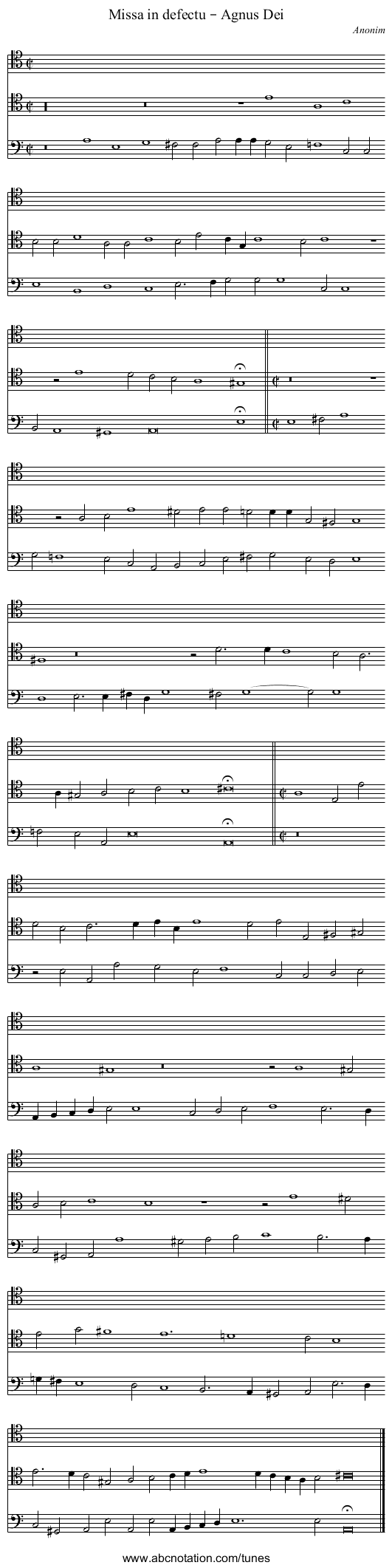 Missa in defectu – Agnus Dei - staff notation