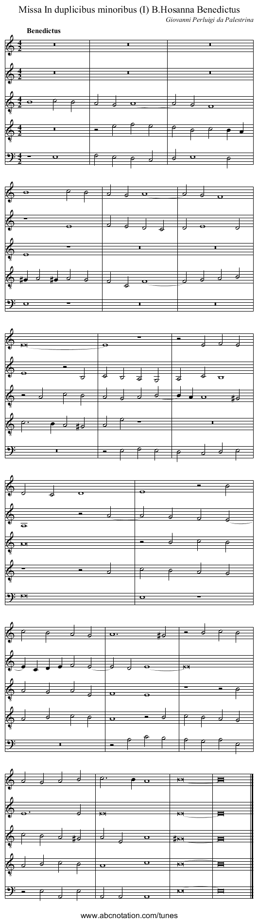 Missa In duplicibus minoribus (I) B.Hosanna Benedictus - staff notation