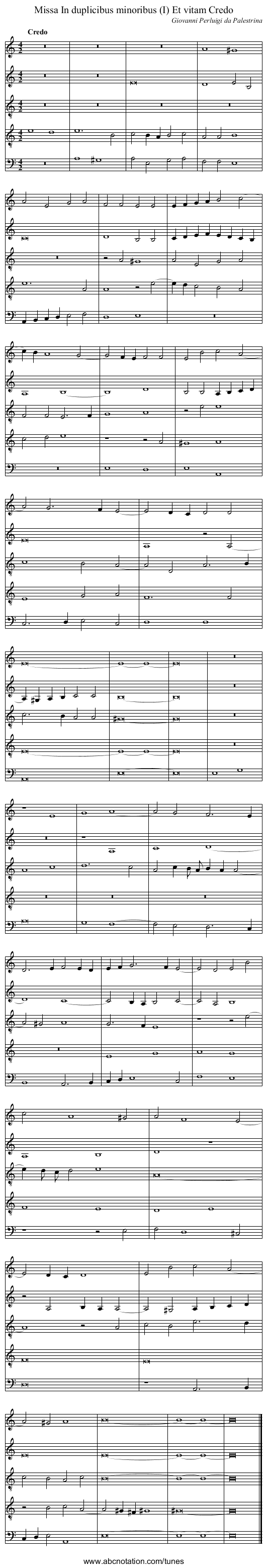Missa In duplicibus minoribus (I) Et vitam Credo - staff notation