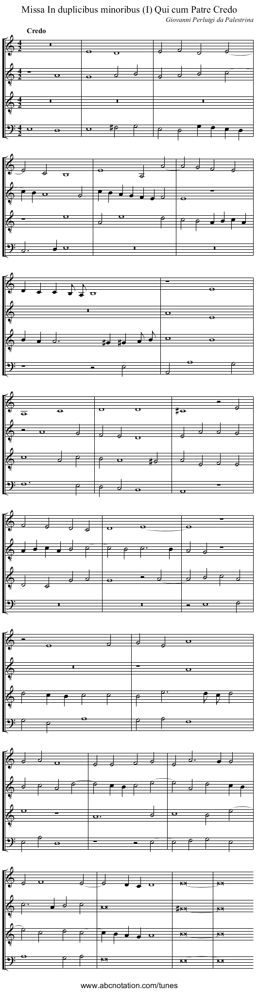 Missa In duplicibus minoribus (I) Qui cum Patre Credo - staff notation
