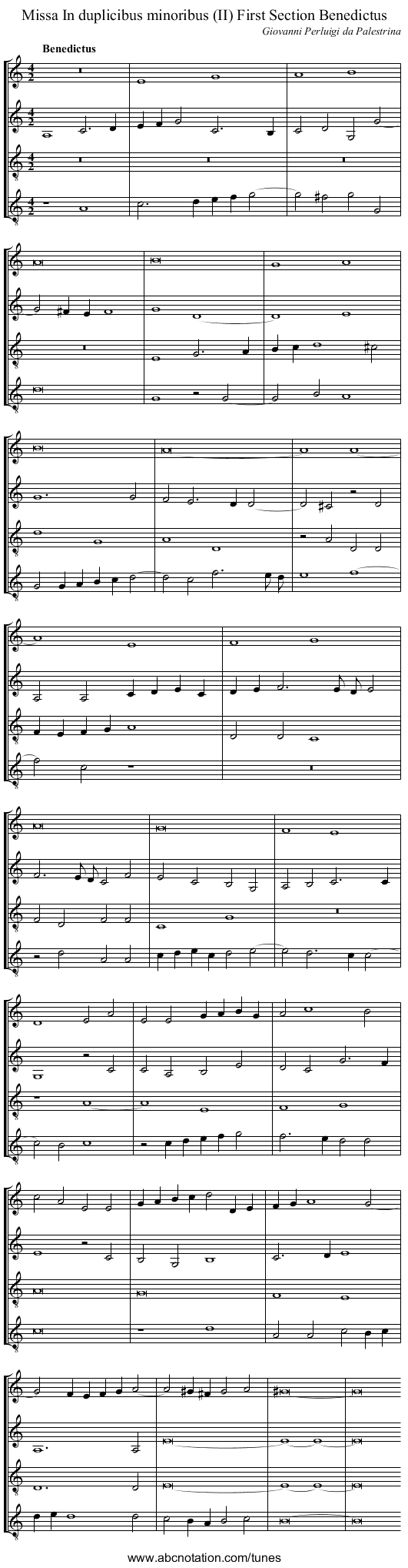 Missa In duplicibus minoribus (II) First Section Benedictus - staff notation