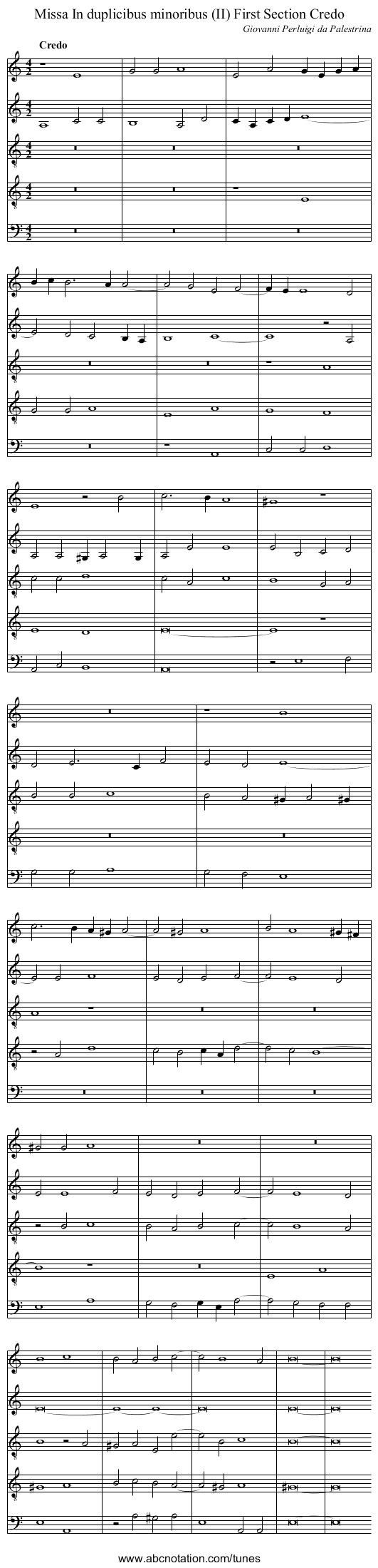 Missa In duplicibus minoribus (II) First Section Credo - staff notation