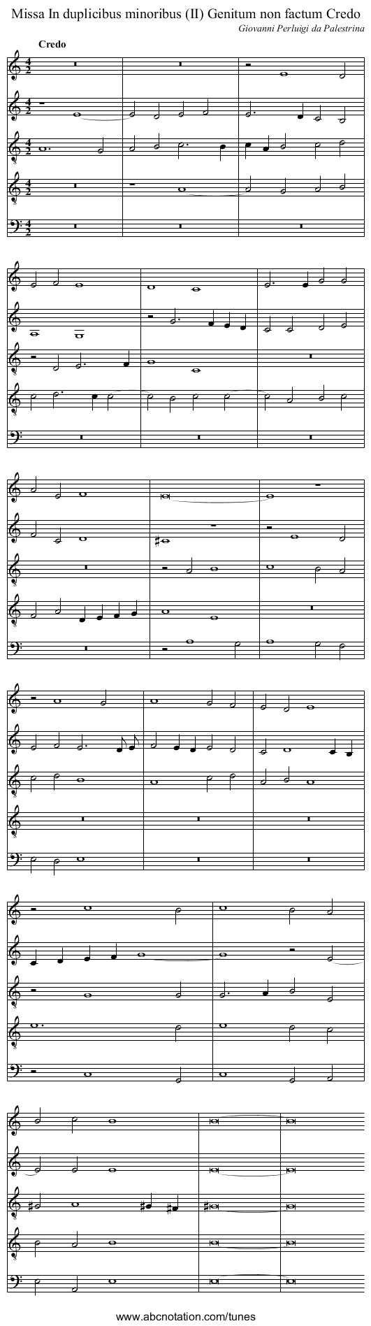 Missa In duplicibus minoribus (II) Genitum non factum Credo - staff notation