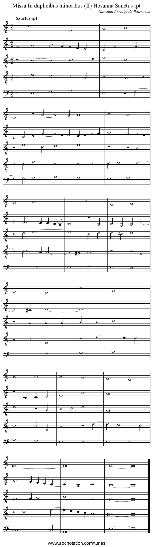 Missa In duplicibus minoribus (II) Hosanna Sanctus rpt - staff notation