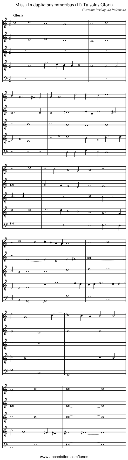 Missa In duplicibus minoribus (II) Tu solus Gloria - staff notation