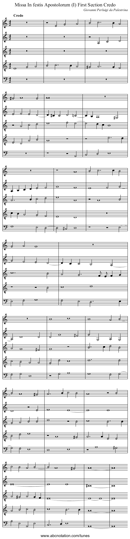 Missa In festis Apostolorum (I) First Section Credo - staff notation