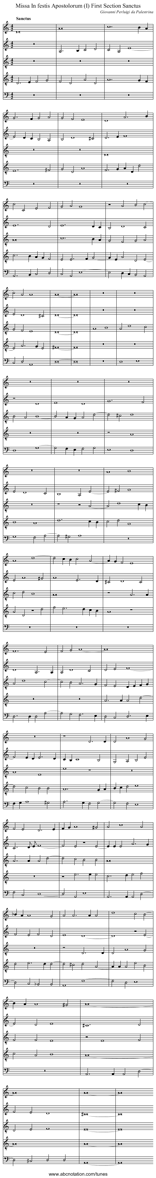 Missa In festis Apostolorum (I) First Section Sanctus - staff notation