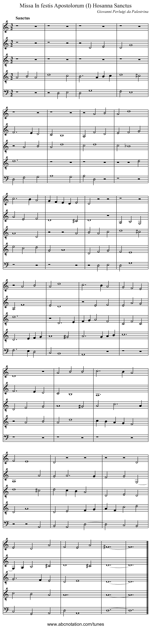 Missa In festis Apostolorum (I) Hosanna Sanctus - staff notation