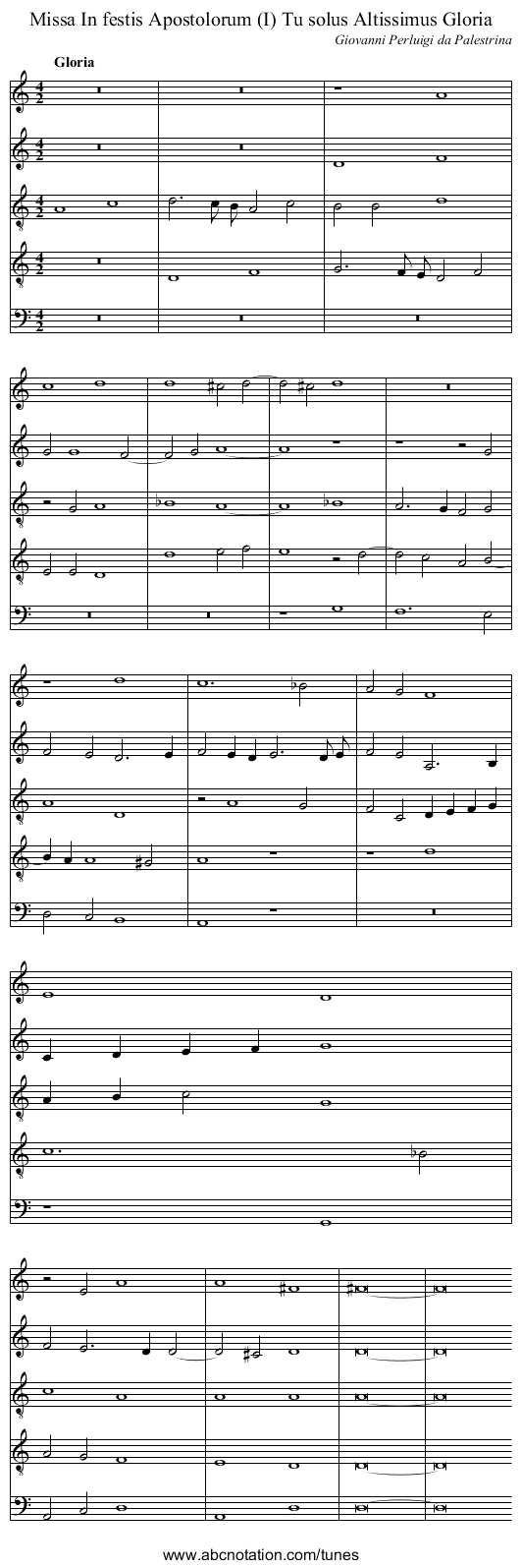 Missa In festis Apostolorum (I) Tu solus Altissimus Gloria - staff notation