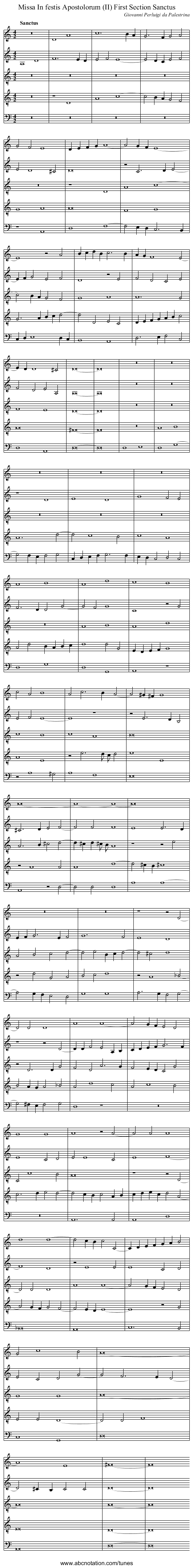Missa In festis Apostolorum (II) First Section Sanctus - staff notation