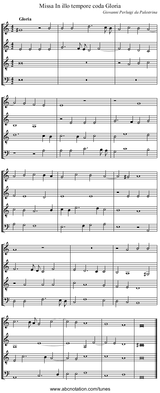 Missa In illo tempore coda Gloria - staff notation