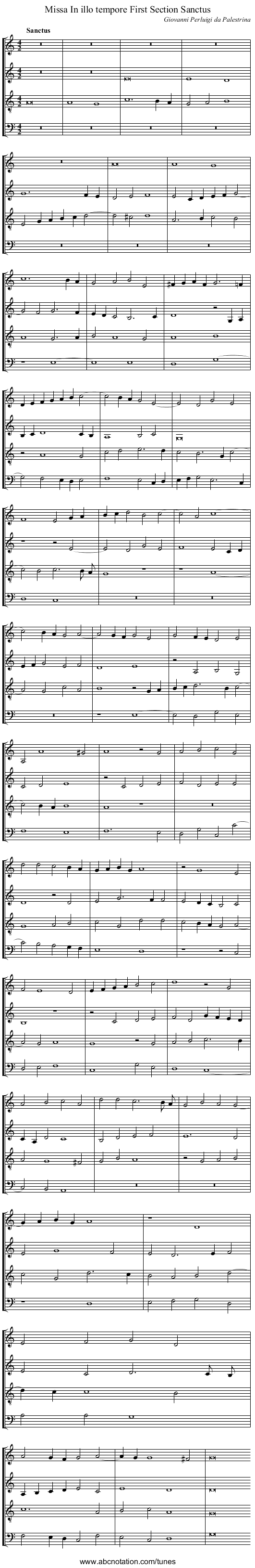 Missa In illo tempore First Section Sanctus - staff notation
