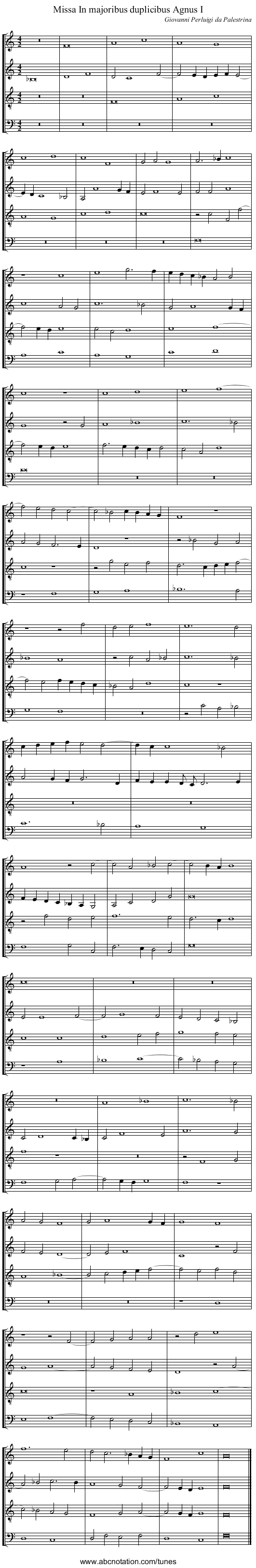 Missa In majoribus duplicibus Agnus I - staff notation