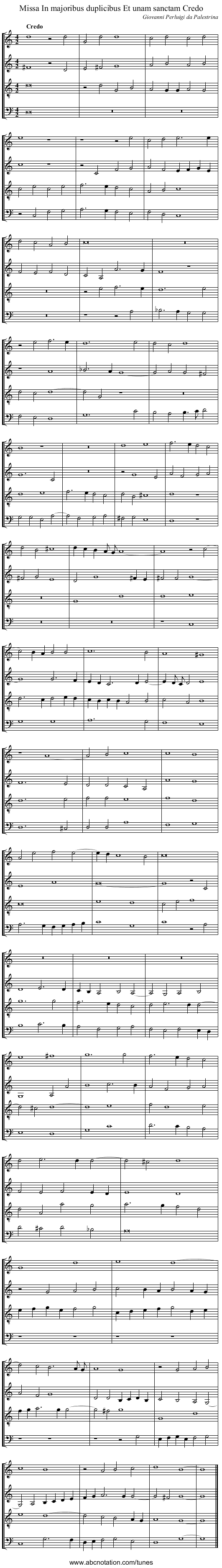 Missa In majoribus duplicibus Et unam sanctam Credo - staff notation