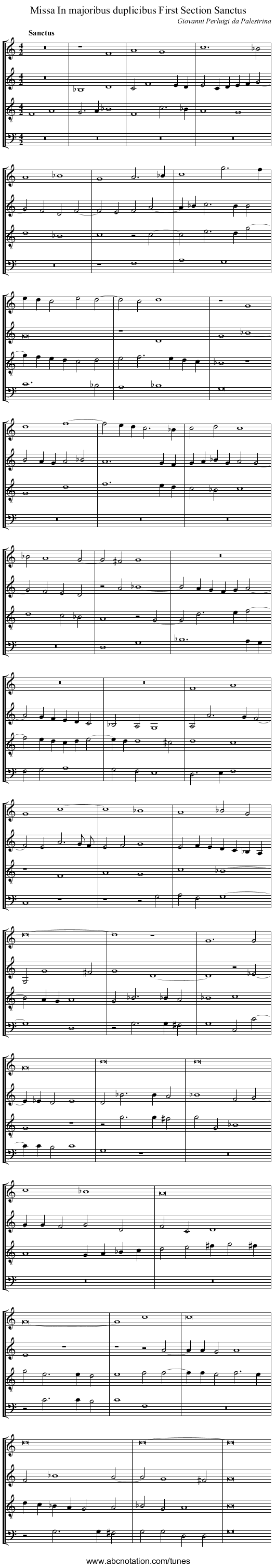 Missa In majoribus duplicibus First Section Sanctus - staff notation
