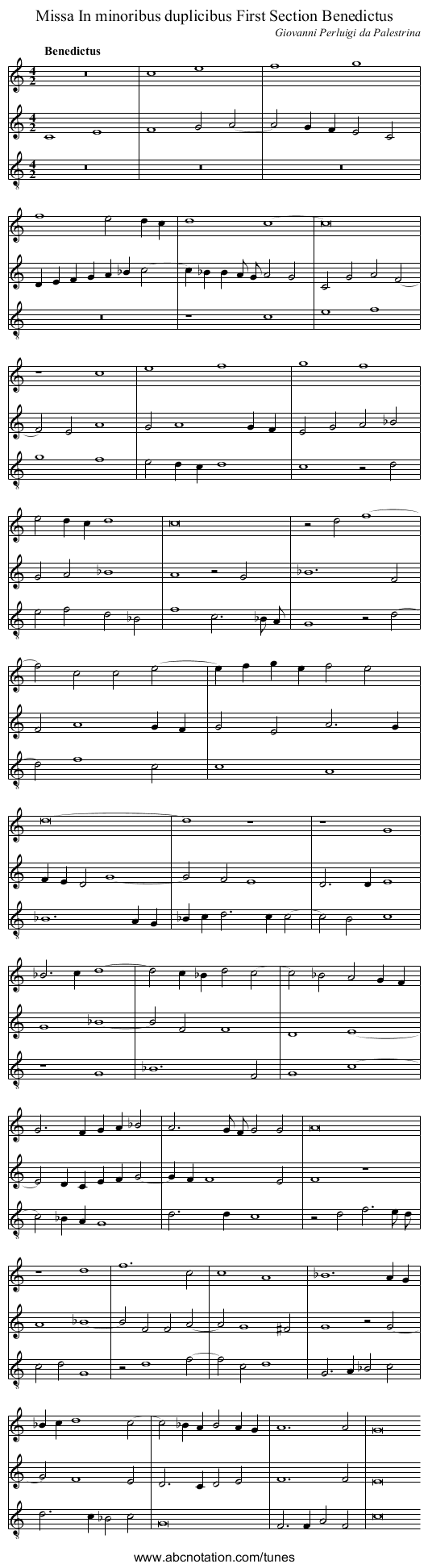 Missa In minoribus duplicibus First Section Benedictus - staff notation