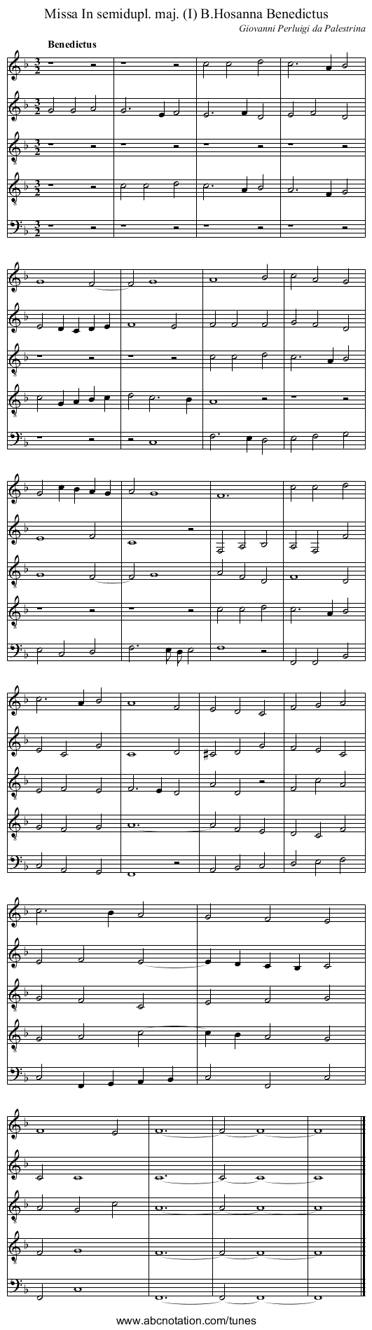 Missa In semidupl. maj. (I) B.Hosanna Benedictus - staff notation