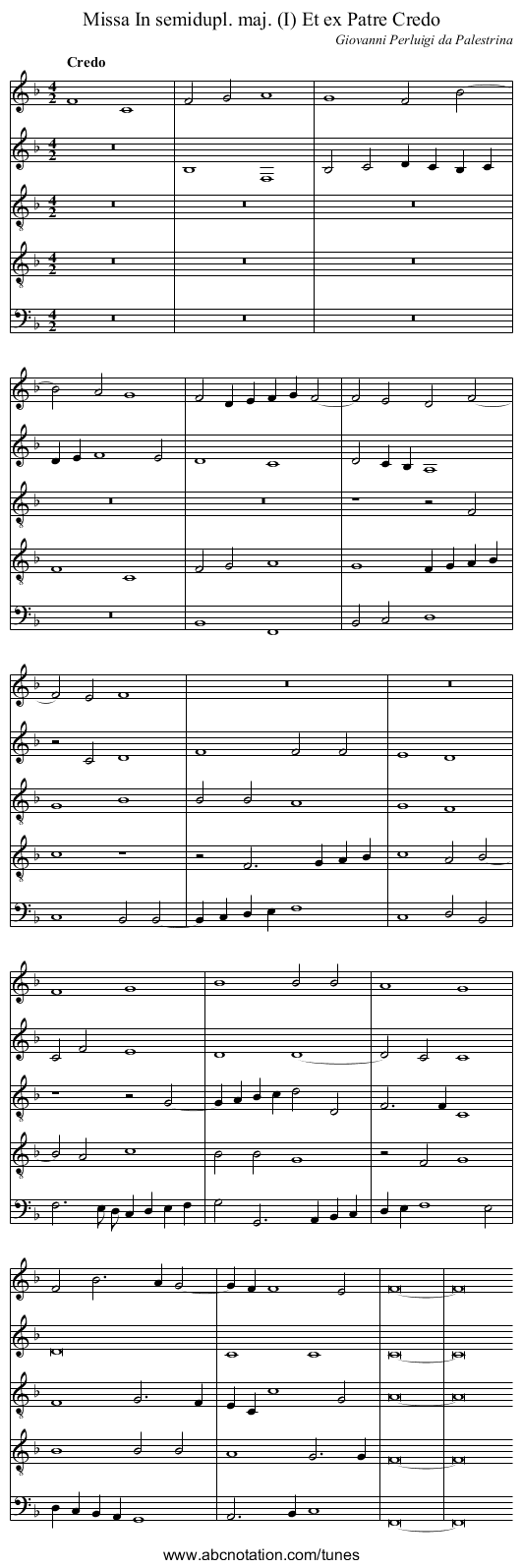 Missa In semidupl. maj. (I) Et ex Patre Credo - staff notation