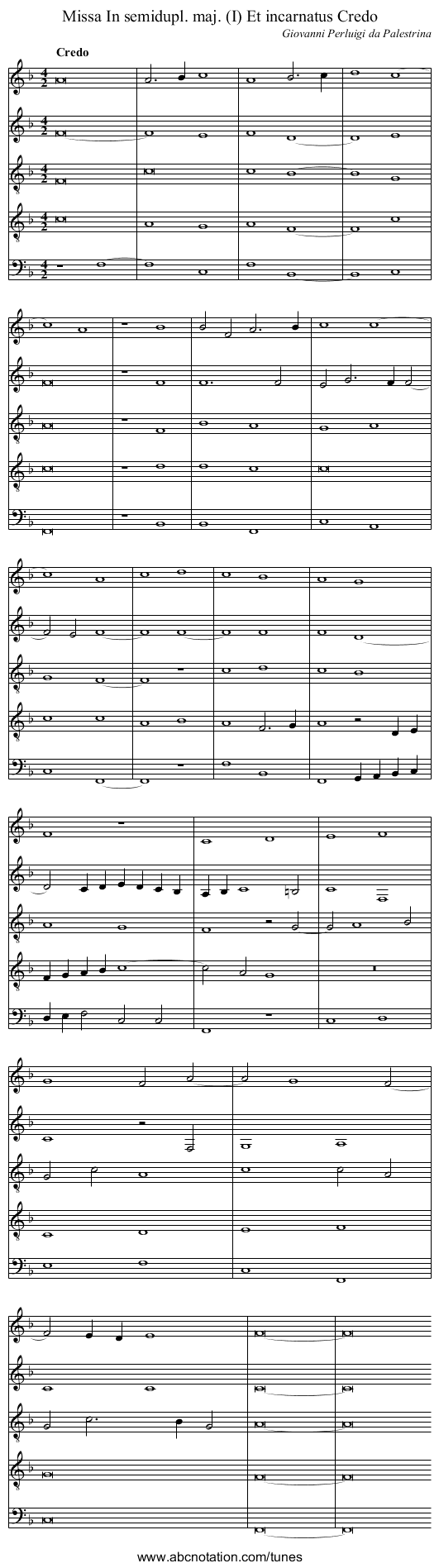 Missa In semidupl. maj. (I) Et incarnatus Credo - staff notation