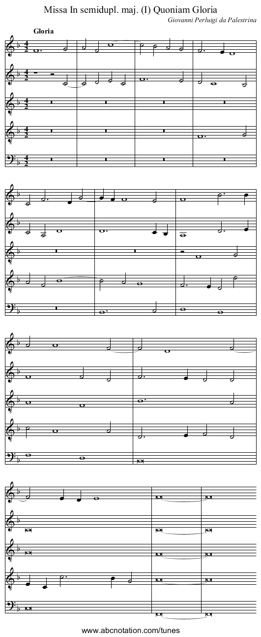 Missa In semidupl. maj. (I) Quoniam Gloria - staff notation