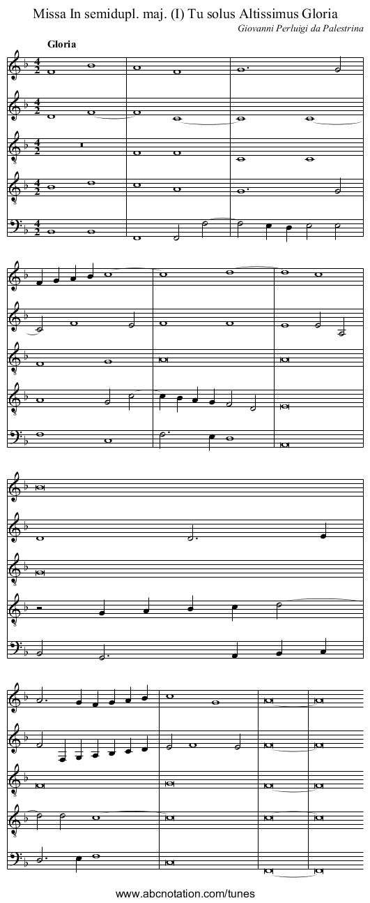 Missa In semidupl. maj. (I) Tu solus Altissimus Gloria - staff notation