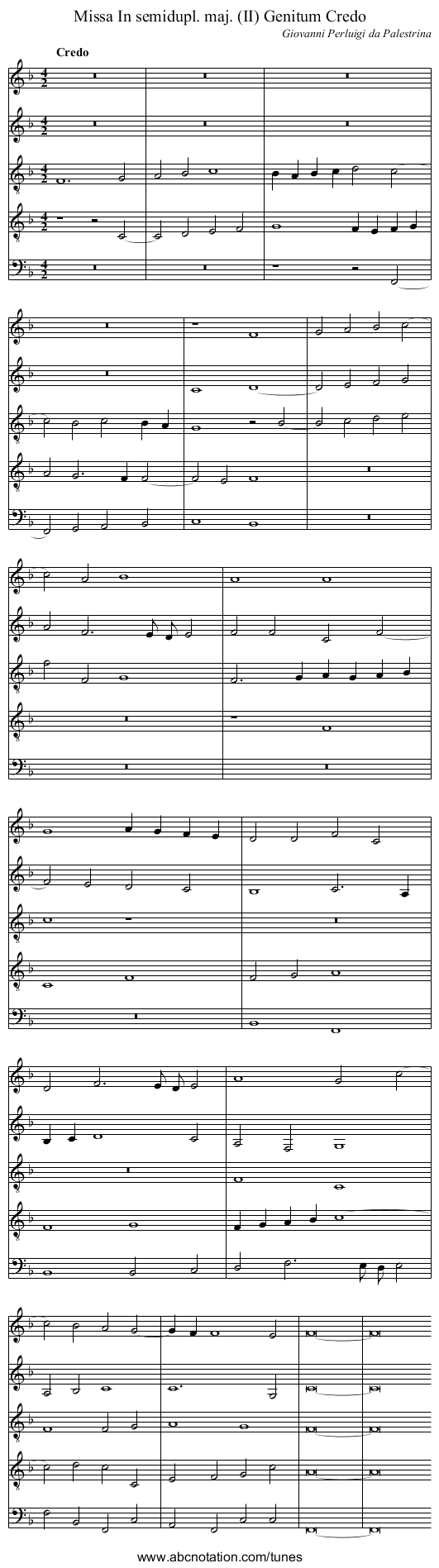 Missa In semidupl. maj. (II) Genitum Credo - staff notation