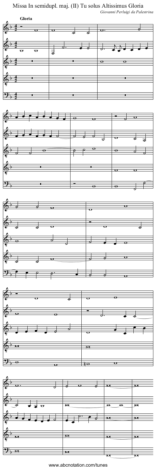 Missa In semidupl. maj. (II) Tu solus Altissimus Gloria - staff notation