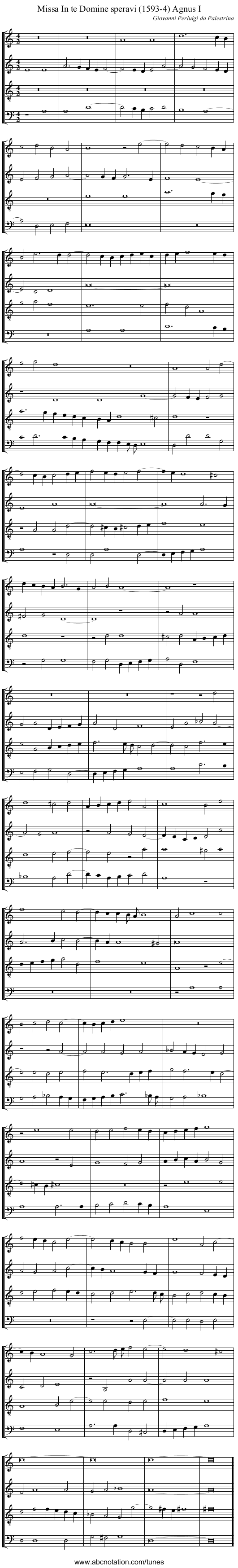Missa In te Domine speravi (1593-4) Agnus I - staff notation