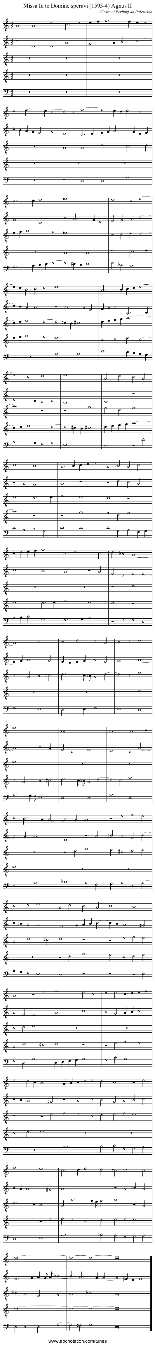 Missa In te Domine speravi (1593-4) Agnus II - staff notation