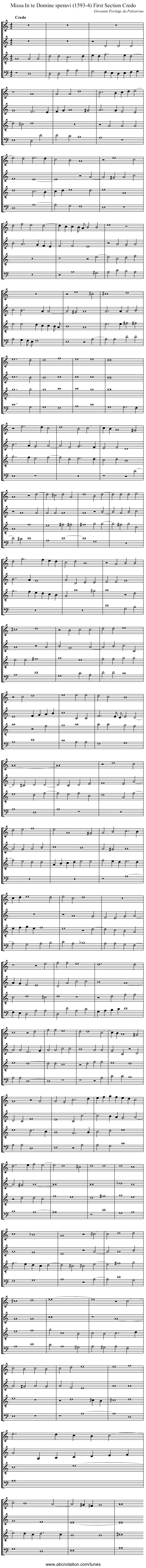 Missa In te Domine speravi (1593-4) First Section Credo - staff notation