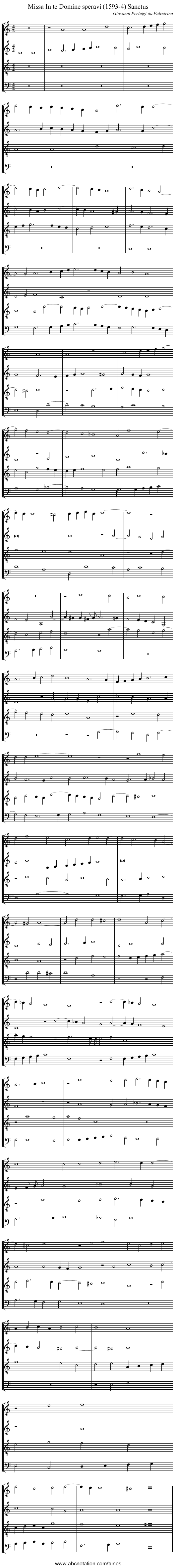 Missa In te Domine speravi (1593-4) Sanctus - staff notation