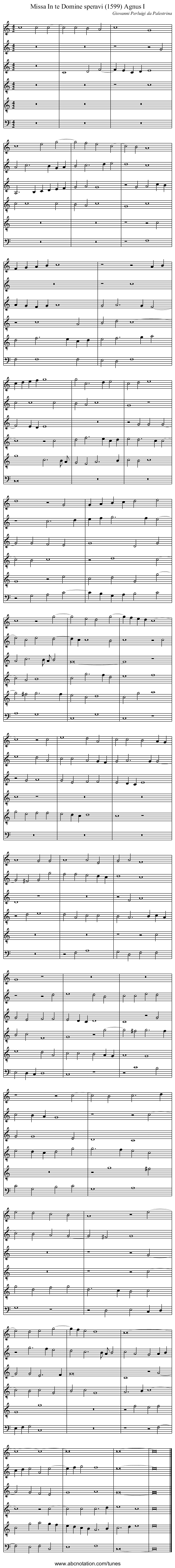 Missa In te Domine speravi (1599) Agnus I - staff notation