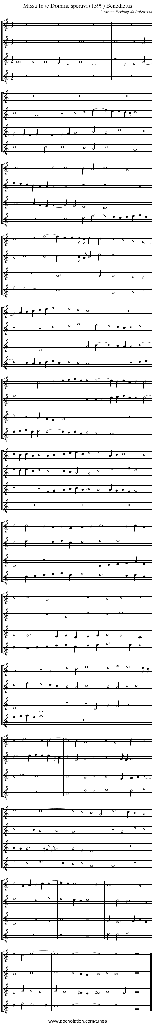Missa In te Domine speravi (1599) Benedictus - staff notation
