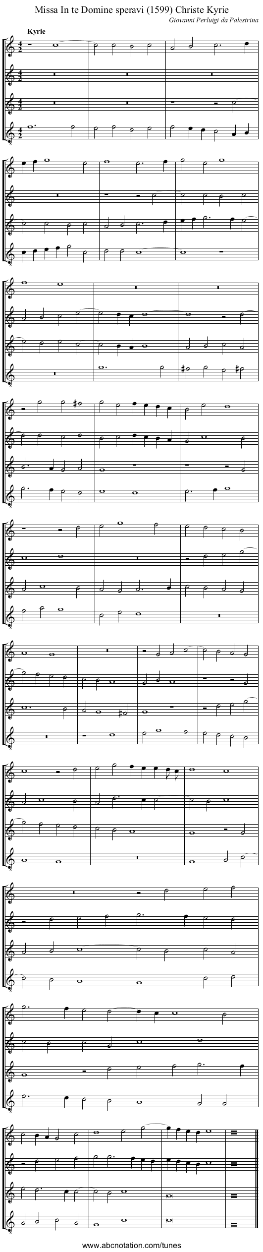 Missa In te Domine speravi (1599) Christe Kyrie - staff notation