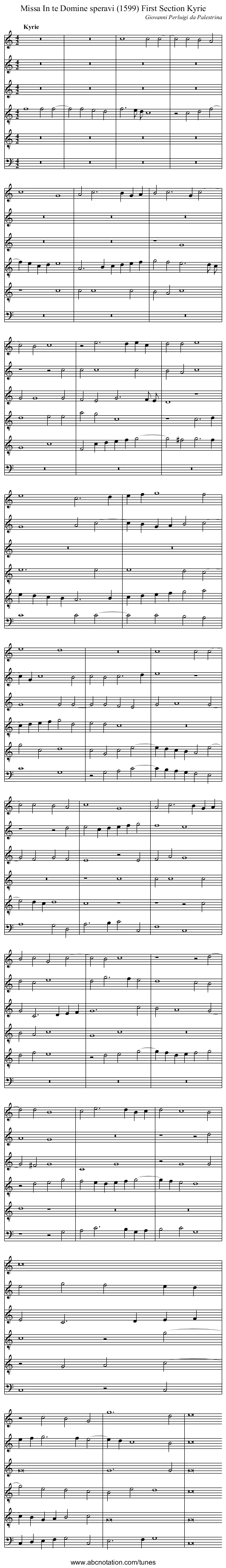 Missa In te Domine speravi (1599) First Section Kyrie - staff notation