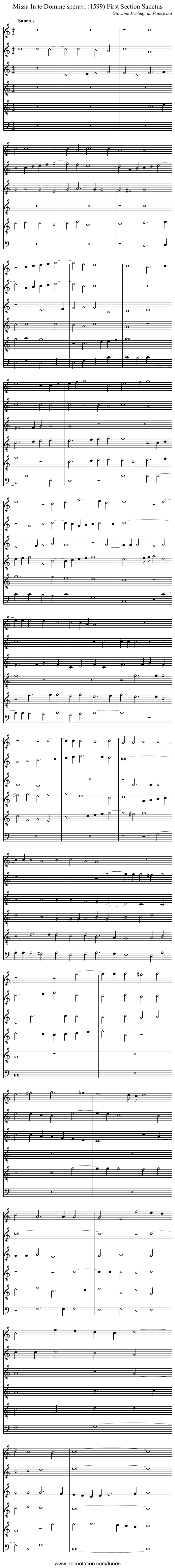 Missa In te Domine speravi (1599) First Section Sanctus - staff notation