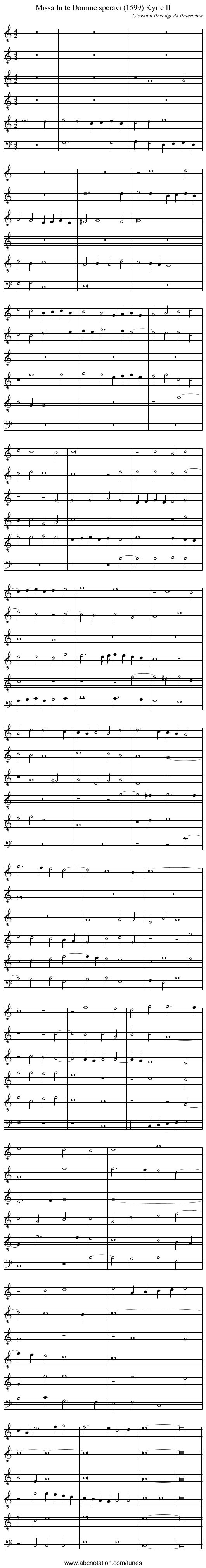 Missa In te Domine speravi (1599) Kyrie II - staff notation
