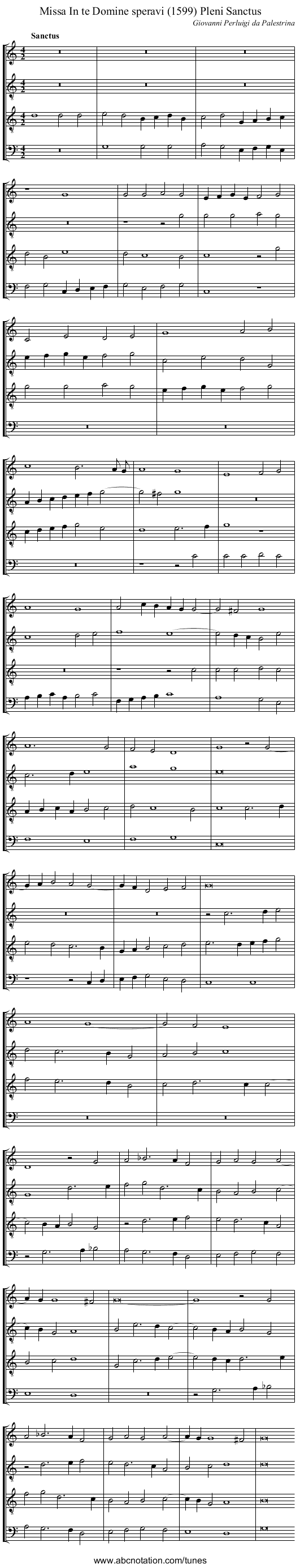 Missa In te Domine speravi (1599) Pleni Sanctus - staff notation