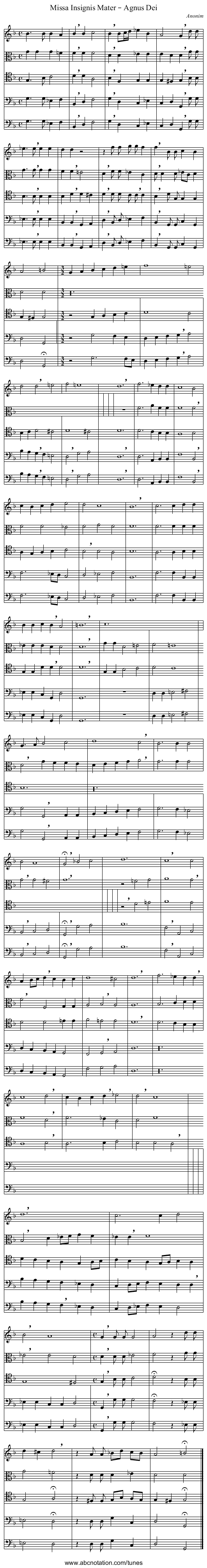 Missa Insignis Mater – Agnus Dei - staff notation