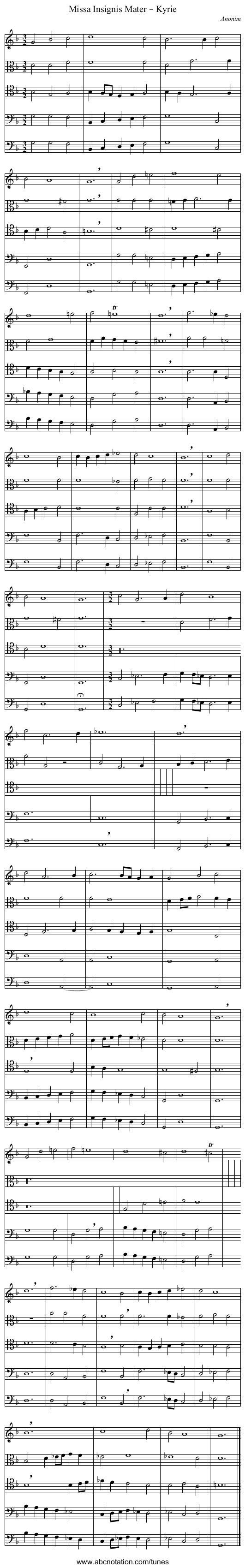 Missa Insignis Mater – Kyrie - staff notation