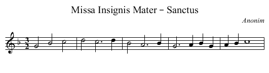 Missa Insignis Mater – Sanctus - staff notation