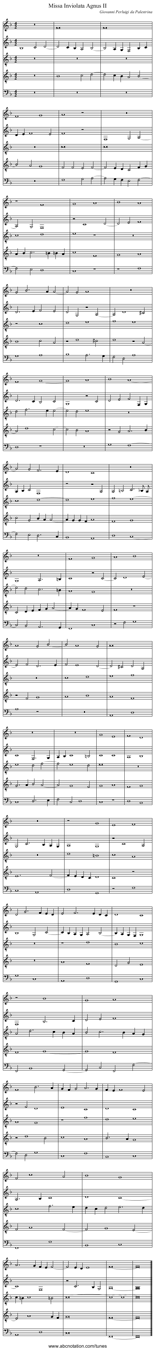 Missa Inviolata Agnus II - staff notation