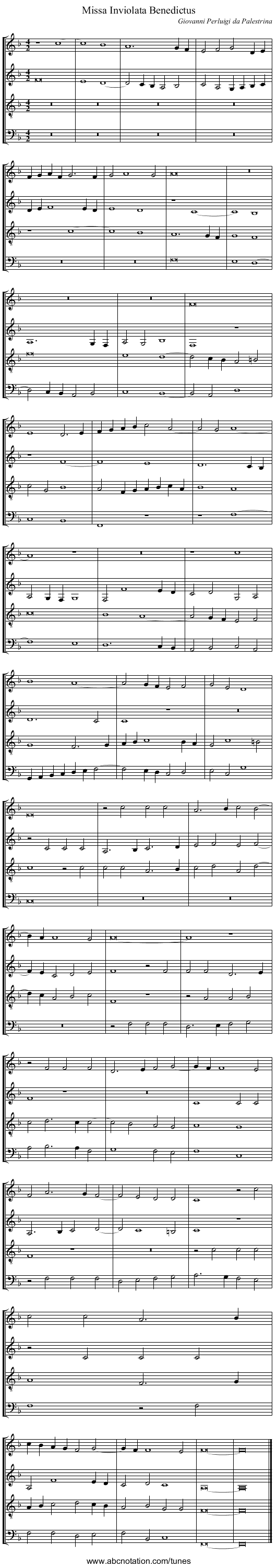 Missa Inviolata Benedictus - staff notation