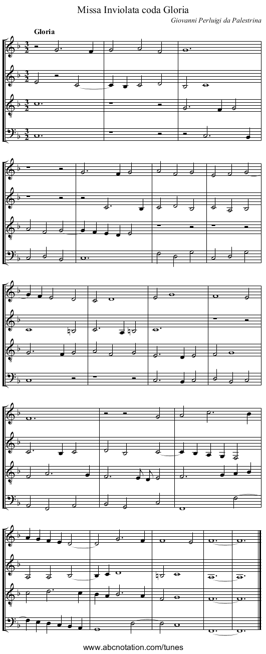 Missa Inviolata coda Gloria - staff notation