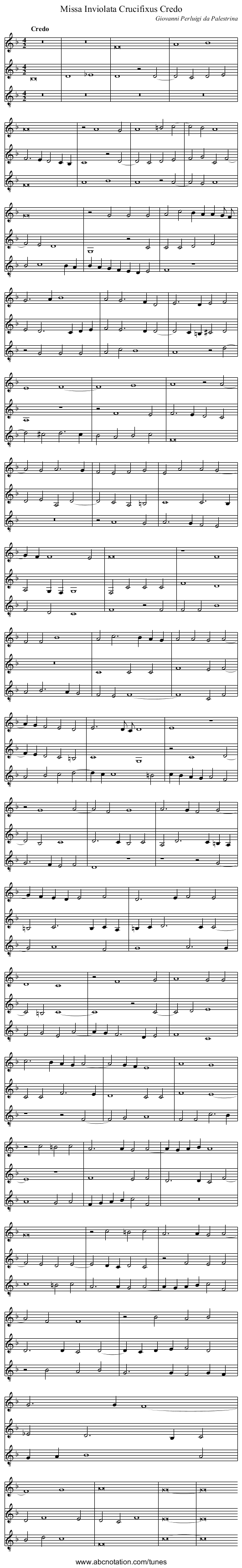Missa Inviolata Crucifixus Credo - staff notation