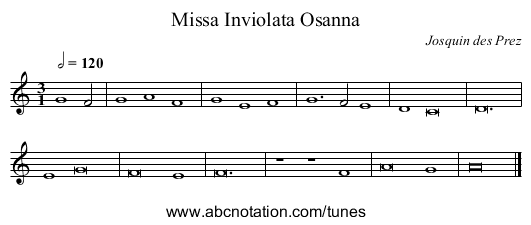 Missa Inviolata Osanna - staff notation